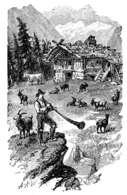 Alpine scene with goats.